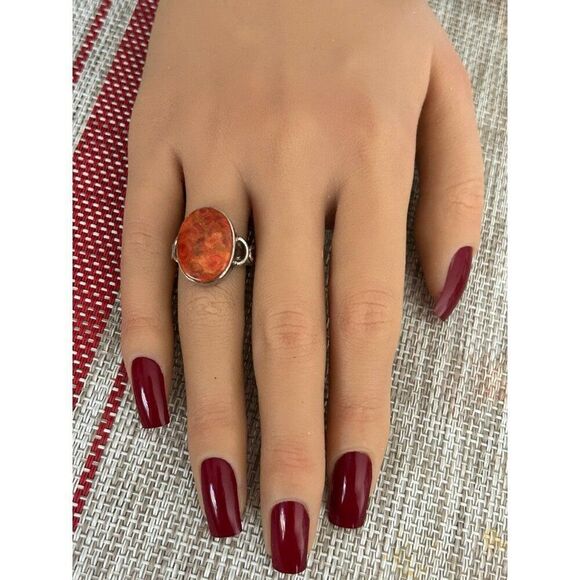 Sterling Silver 925 Reddish Color Stone Ring - Picture 6 of 7